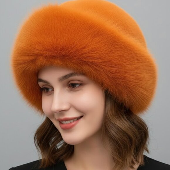 Orange Faux Fur Winter Bucket Hat - Picture 2 of 3